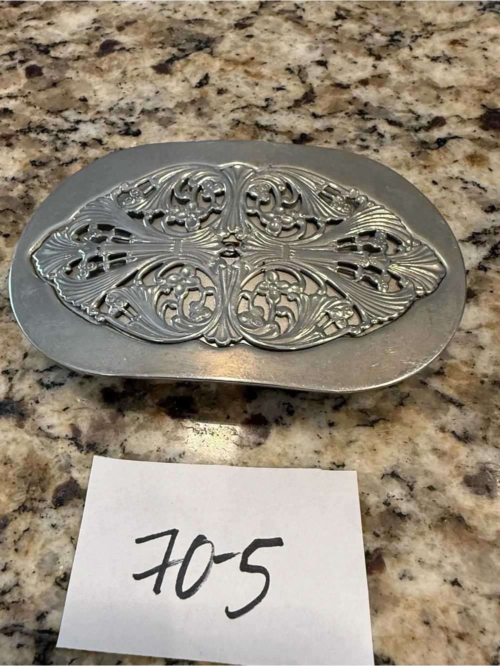 Western silver tone ornate floral scrolled belt buckle